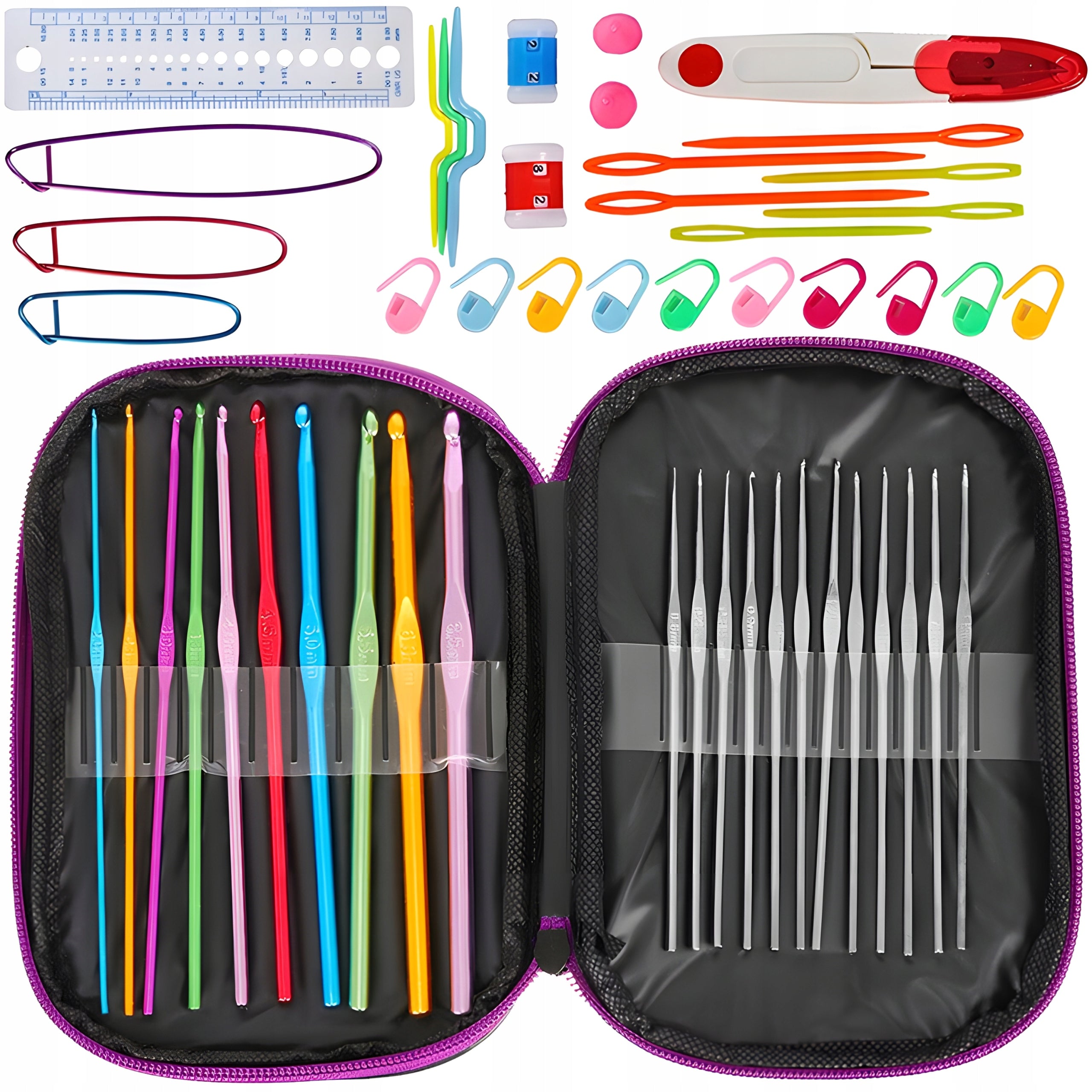 Set 50 piese pentru crosetat in husa din piele ecologica, un cadou perfect pentru pasionații de crosetat sau broderie-0