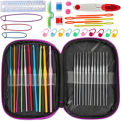 Set 50 piese pentru crosetat in husa din piele ecologica, un cadou perfect pentru pasionații de crosetat sau broderie-0