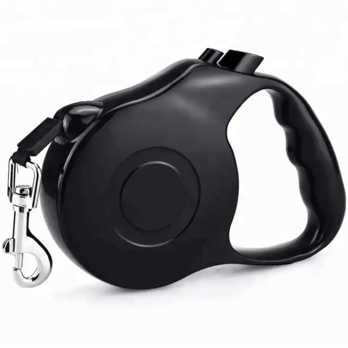 Lesa Retractabila Automata cu carabina pentru caini, lungime sfoara 5m, culoare Neagra-0