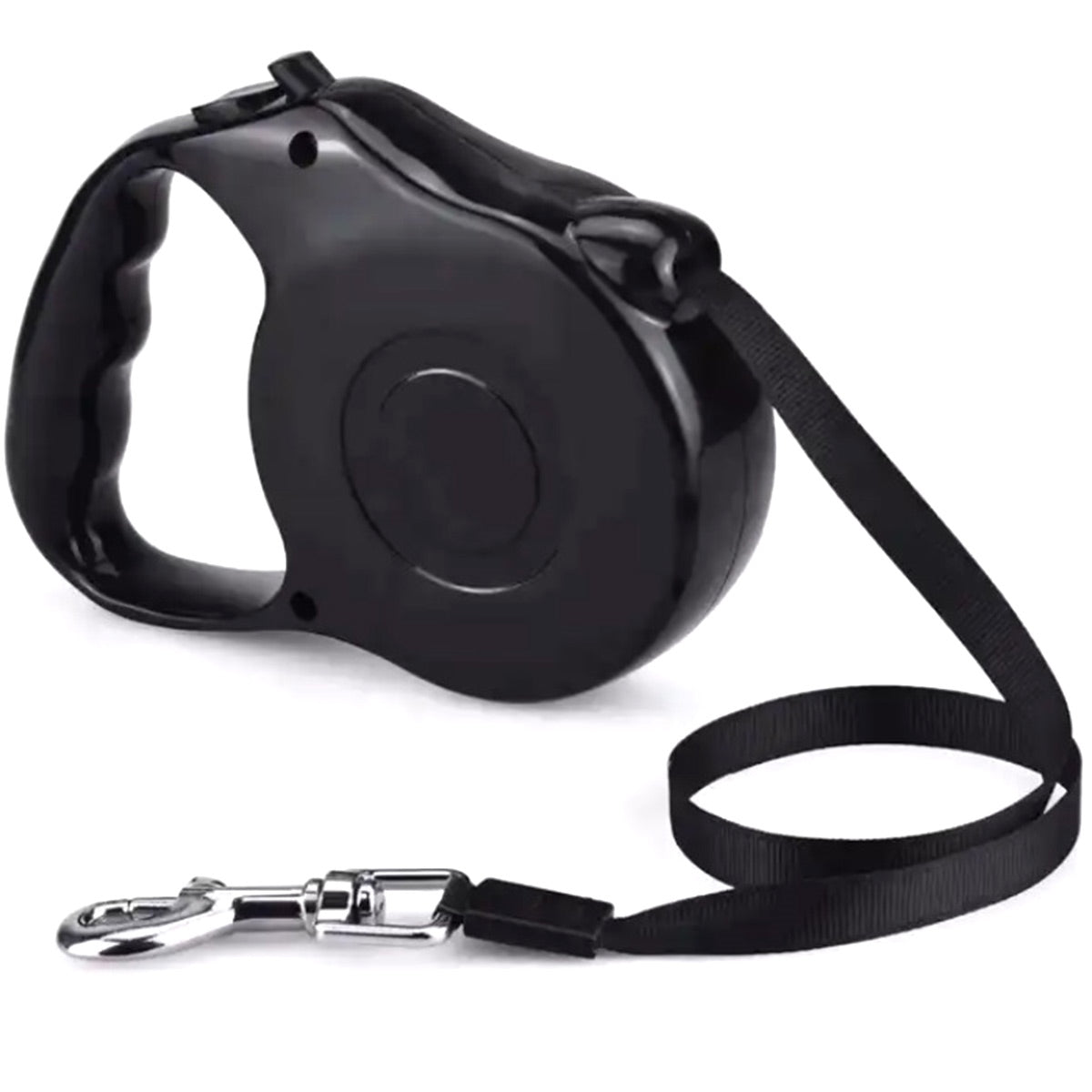 Lesa Retractabila Automata cu carabina pentru caini, lungime sfoara 5m, culoare Neagra-1