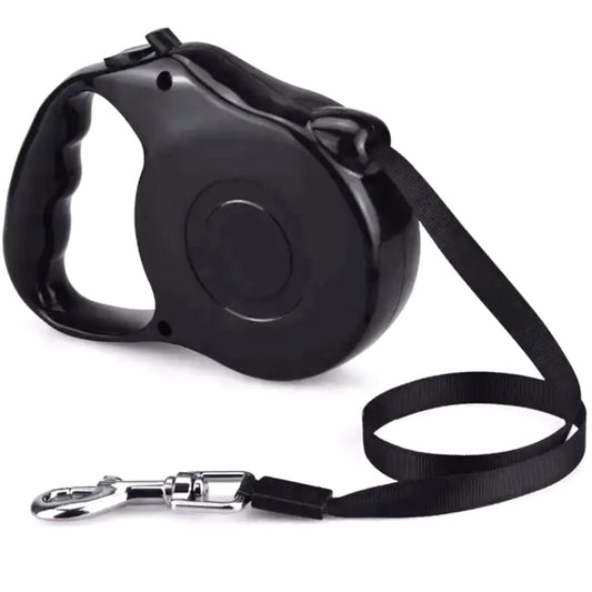 Lesa Retractabila Automata cu carabina pentru caini, lungime sfoara 5m, culoare Neagra-1