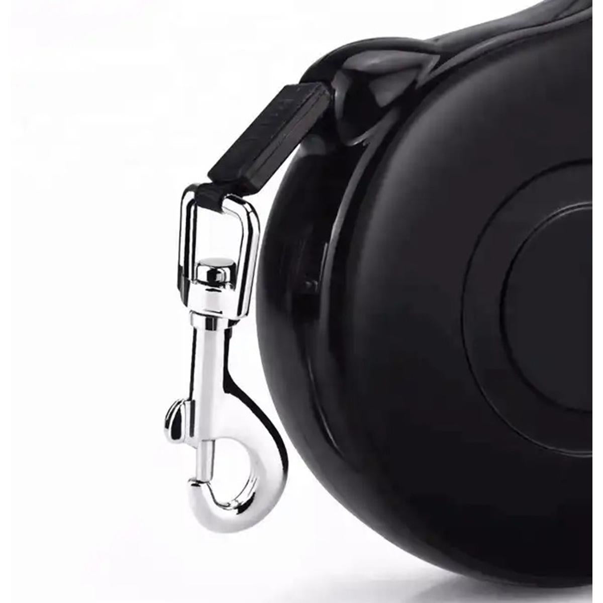 Lesa Retractabila Automata cu carabina pentru caini, lungime sfoara 5m, culoare Neagra-4