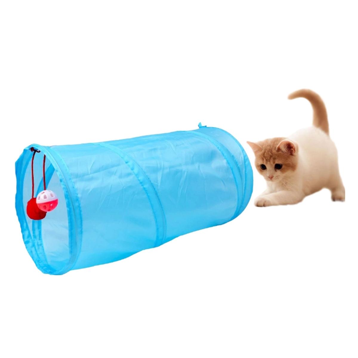 Jucarie pentru pisica de tip Tunel, lungime 50 cm, culoare albastru-2