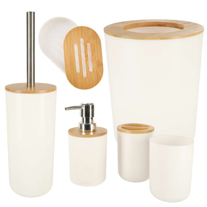 Set Elegant pentru baie format din 6 piese, ABS + lemn, culoare alb/maro-7