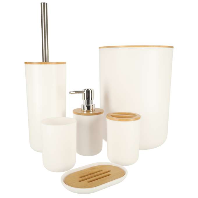 Set Elegant pentru baie format din 6 piese, ABS + lemn, culoare alb/maro-8