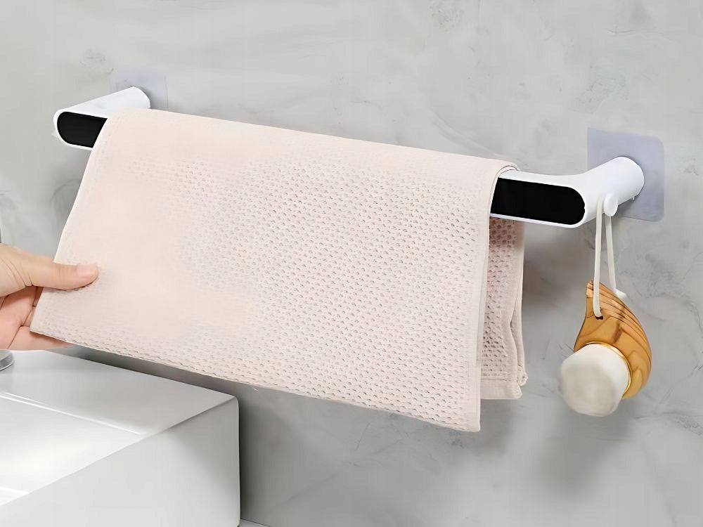Suport Prosop Baie, Montaj Fără Găurire, Fixare Adezivă, 38,5 cm, Negru/Gri