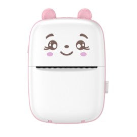 Mini Imprimanta Foto Portabila, Flippy, Incarcare USB, Bluetooth, Model Ursulet, Alb Roz-0