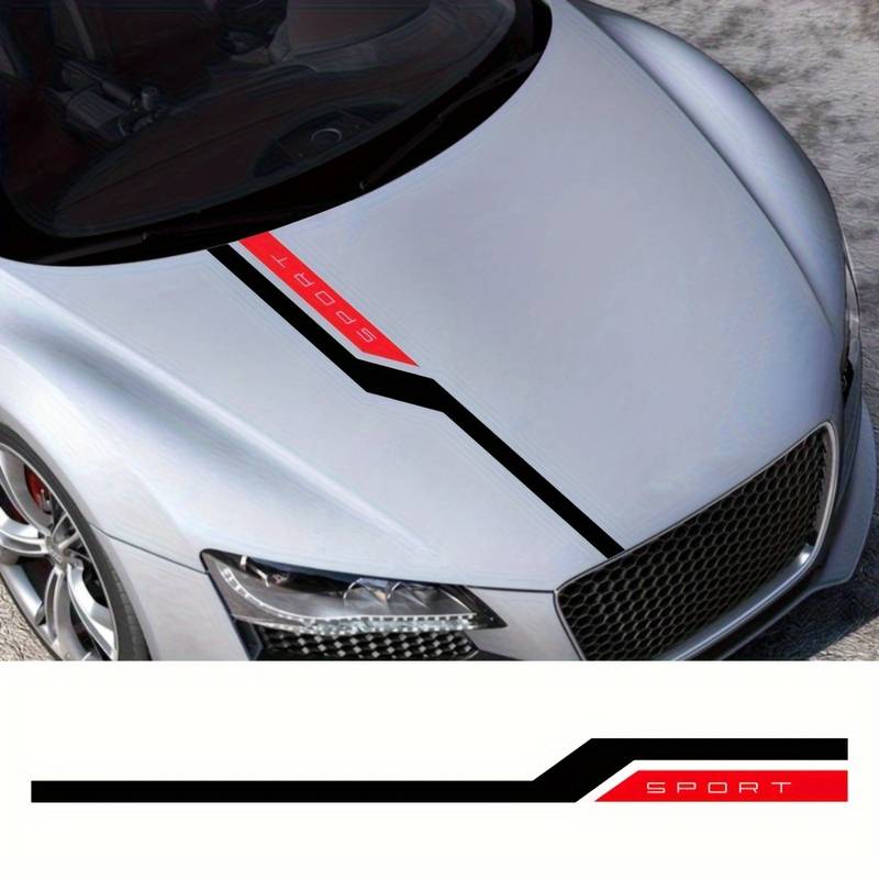 Set sticker autoadeziv Tuning in doua culori, model "Hood Stripes V3", dimensiune 130 x 10 cm, culoare Negru + Rosu-1