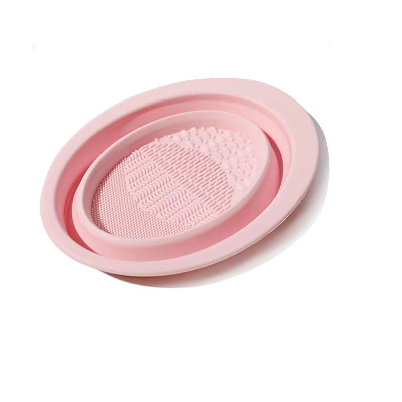 Accesoriu din silicon pentru curatarea accesoriilor makeup, pensule, buretei, 14.5 x 11,5 cm, 2 moduri de utilizare, pliabil, roz-0