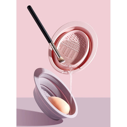 Accesoriu din silicon pentru curatarea accesoriilor makeup, pensule, buretei, 14.5 x 11,5 cm, 2 moduri de utilizare, pliabil, roz-5
