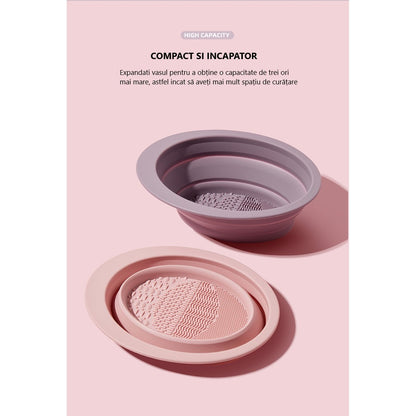 Accesoriu din silicon pentru curatarea accesoriilor makeup, pensule, buretei, 14.5 x 11,5 cm, 2 moduri de utilizare, pliabil, roz-6