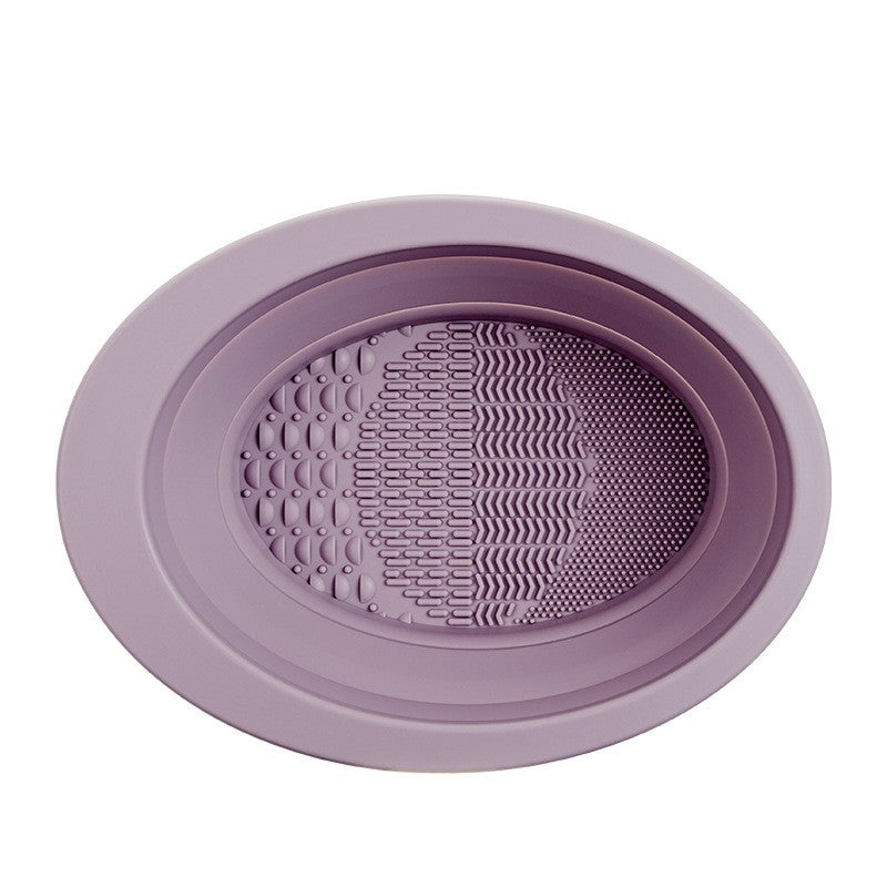 Accesoriu din silicon pentru curatarea accesoriilor makeup, pensule, buretei, 14.5 x 11,5 cm, 2 moduri de utilizare, pliabil, mov-0