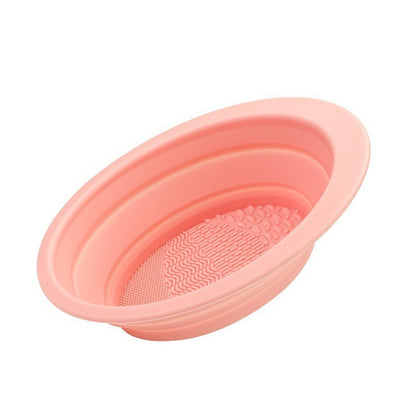 Accesoriu din silicon pentru curatarea accesoriilor makeup, pensule, buretei, 14.5 x 11,5 cm, 2 moduri de utilizare, pliabil, roz-10
