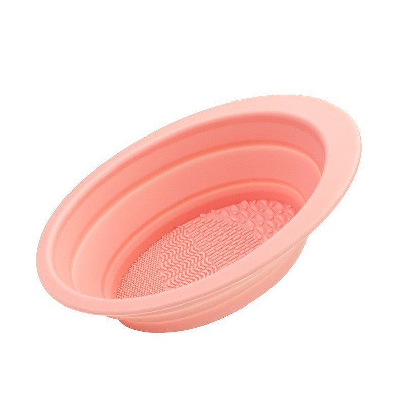Accesoriu din silicon pentru curatarea accesoriilor makeup, pensule, buretei, 14.5 x 11,5 cm, 2 moduri de utilizare, pliabil, roz-10