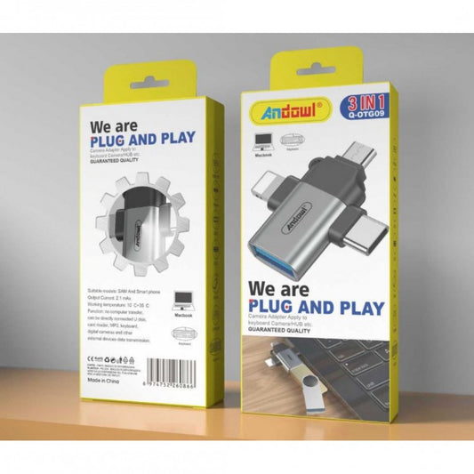Adaptor OTG 3in1, de la USB 3.0, la Micro USB/Type-C/Lightning, Plug & Play