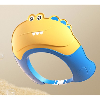 Protectie Baie Pentru Copii Impotriva Samponului, Fippy, Model Crocodil, Dimensiune ajustabila, Durabil, Usor de curatat, De protectie la dus, baie, TPE+PP, 22x24.5x6 cm, Galben-Albastru-0