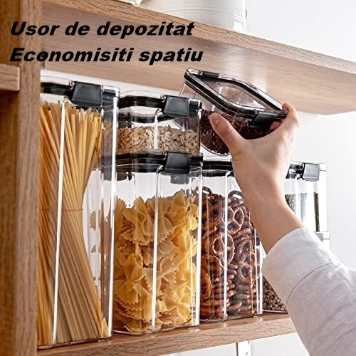 Set 4 Recipiente Depozitare Alimente,  Flippy, pentru Organizare Bucatarie, cu Inchidere Ermetica, Transparent, Plastic fara BPA, Compatibile cu Masina de Spalat Vase, Diferite Dimensiuni, 350 ml, 1300 ml, 2700 ml, 4600 ml-2