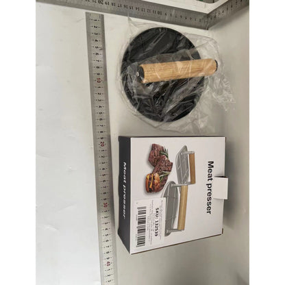 Presa Manuala pentru Carne, Flippy, din Aliaj de Aluminiu, Maner din Lemn, Presa pentru Burgeri, Usor de Curatat si Folosit, Rotunda, 16x16x6 cm, Neagra-1