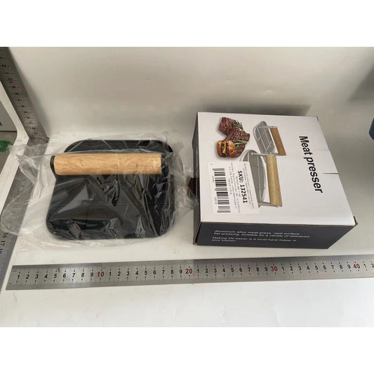Presa Manuala pentru Carne, Flippy, din Aliaj de Aluminiu, Maner din Lemn, Presa pentru Burgeri, Usor de Curatat si Folosit, Patrata, 16x16x6 cm, Neagra-1
