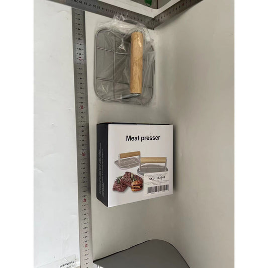Presa Manuala pentru Carne, Flippy, din Aliaj de Aluminiu, Maner din Lemn, Presa pentru Burgeri, Usor de Curatat si Folosit, Patrata, 16x16x6 cm, Gri-1