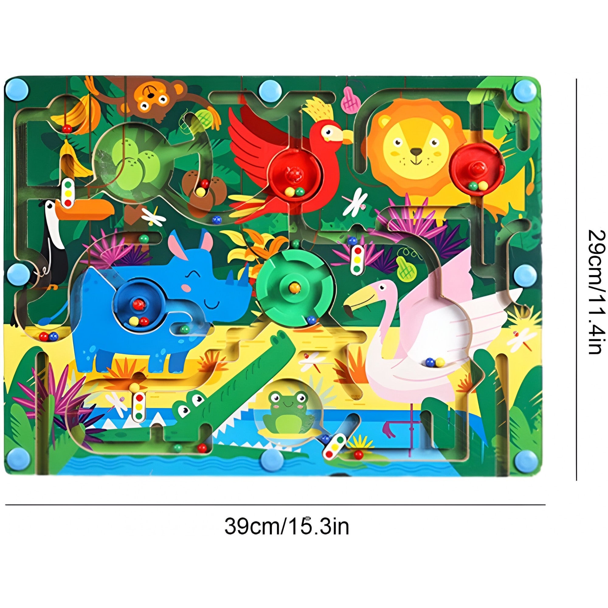 Joc Montessori de Sortare Culori, Flippy, Creion Magnetic, Tip Labirint Ilustrat, din Lemn, Model Animale Salbatice, 39x29x1.5 cm-10