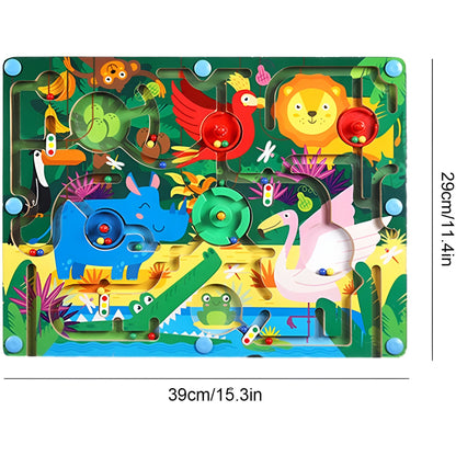 Joc Montessori de Sortare Culori, Flippy, Creion Magnetic, Tip Labirint Ilustrat, din Lemn, Model Animale Salbatice, 39x29x1.5 cm-10