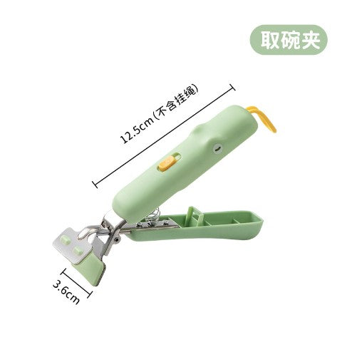 Clema pentru Boluri, Flippy, Anti-Alunecare, din Silicon, de Uz Casnic, Rezistent la Temperaturi Inalte, Model Animat, Maner si Cleste Inox, 12.5x3.6 cm, Verde-0