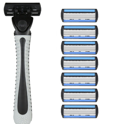 Aparat de Ras Manual, Flippy, din Otel Inoxidabil, Suport Lama + 7 Capete de Schimb Incluse, Cutie pentru Lame, Negru-0