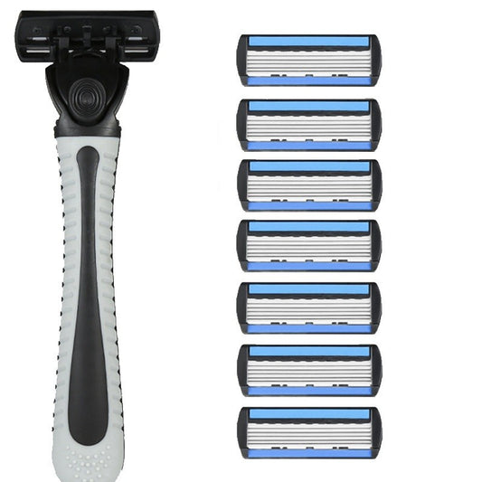 Aparat de Ras Manual, Flippy, din Otel Inoxidabil, Suport Lama + 7 Capete de Schimb Incluse, Cutie pentru Lame, Negru-0