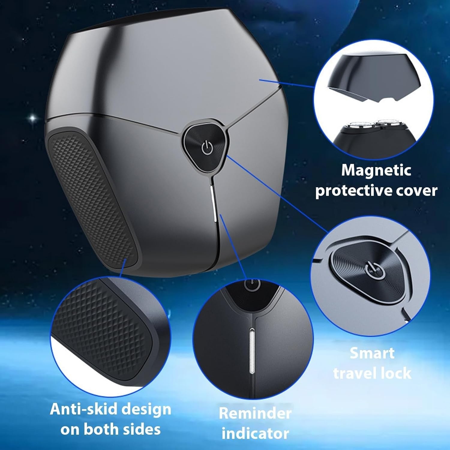 Aparat de Ras Portabil, Flippy, 8W, Autonomie 60 min, Incarcare Cablu Type C Inclus, Periuta de Curatare, Husa, Reincarcabil, 7.3x7.5x3.3 cm, Negru-4