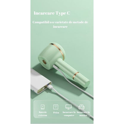 Aparat Pentru Curatat Scame, Par Si Praf, Flippy, Pentru Diferite Tipuri De Material, Cu Lame Din Otel Inoxidabil, Incarcare Prin USB Type-C, Cu Perie De Curatare, Cablu USB Si Stick Cu Lipici Incluse, Verde, 220 x 86 mm-2