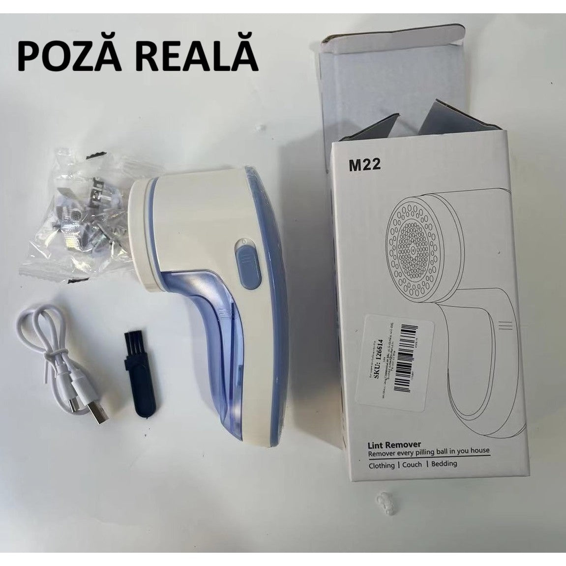 Aparat Pentru Curatat Scame, Par Si Praf, Flippy, Pentru Diferite Tipuri De Material, Cu Lame Din Otel Inoxidabil, Incarcare Prin USB Type-C, Cu Perie De Curatare si Cablu USB Incluse, Albastru, 15 x 7 cm-9