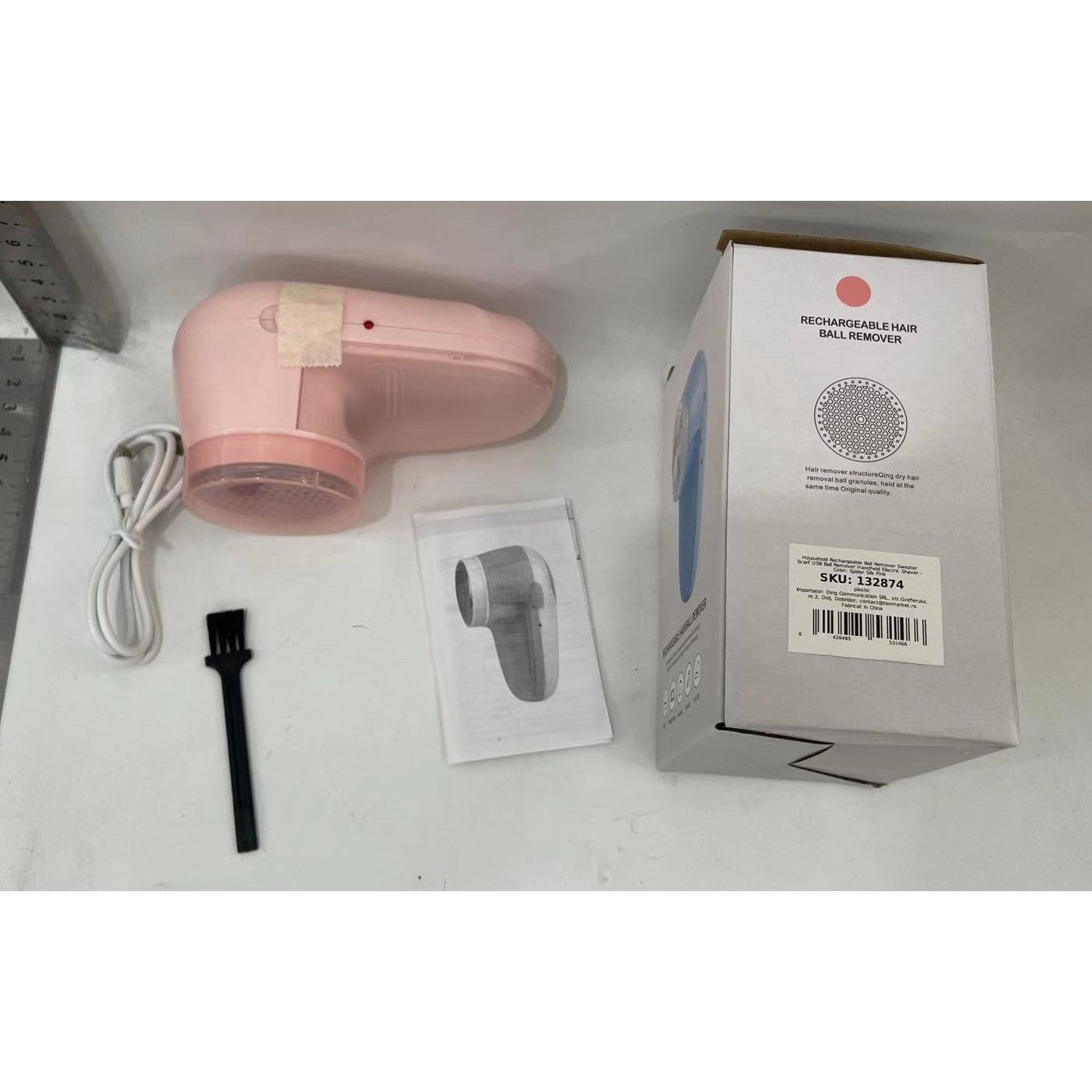 Aparat Scame si Par Haine, Flippy, Electric, USB inclus, Periuta Curatare, pentru Diferite Tesaturi, 13 x 6.8 x 5.8 cm, Roz-1