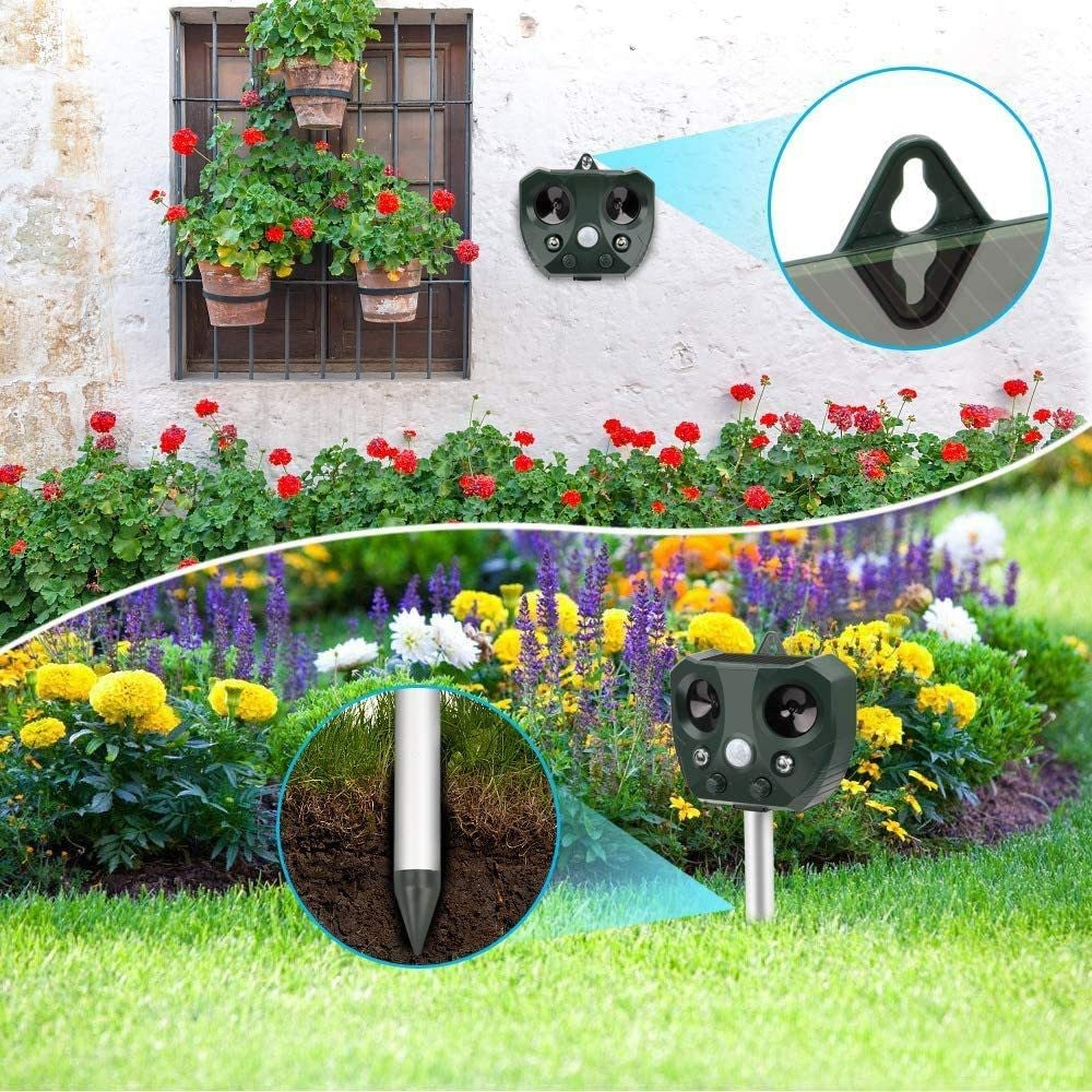 Aparat Solar LED cu Ultrasunete Animal Repellent, Flippy, Lumina Rosie si Alba, Anti rozatoare, Anti sobolani, Anti insecte, Verde