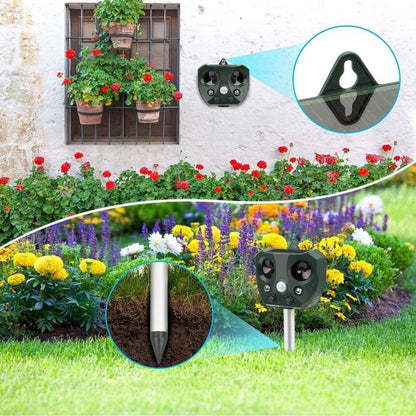 Aparat Solar LED cu Ultrasunete Animal Repellent, Flippy, Lumina Rosie si Alba, Anti rozatoare, Anti sobolani, Anti insecte, Verde
