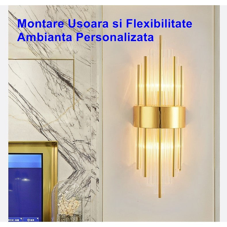 Aplica de Perete, Flippy, pentru Interior, din Otel Inoxidabil si Sticla, 40 x 16 cm, LED, Auriu-2