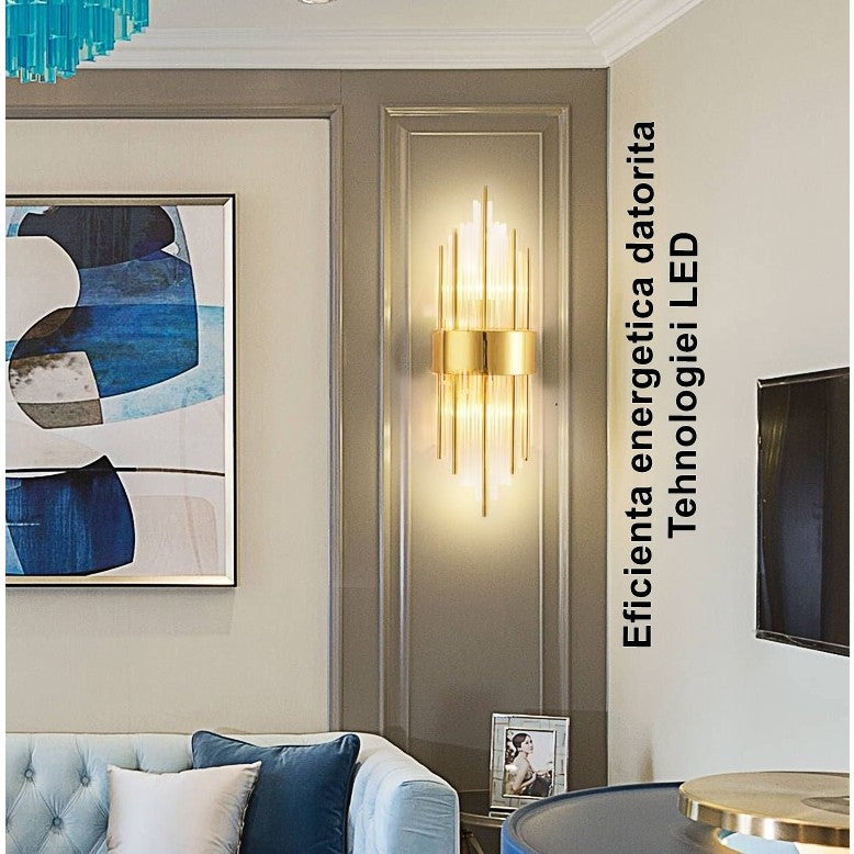 Aplica de Perete, Flippy, pentru Interior, din Otel Inoxidabil si Sticla, 40 x 16 cm, LED, Auriu-3