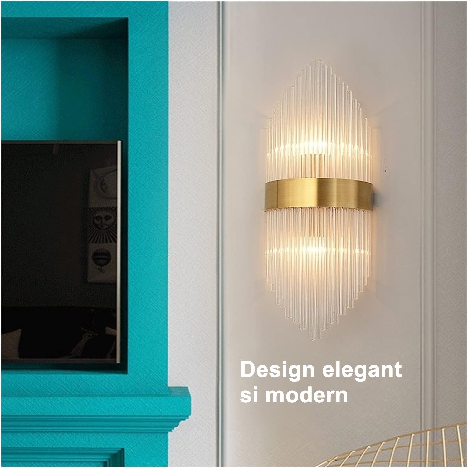 Aplica de Perete, Flippy, pentru Interior, din Otel Inoxidabil si Sticla, LED, Auriu, 45x18 cm-2