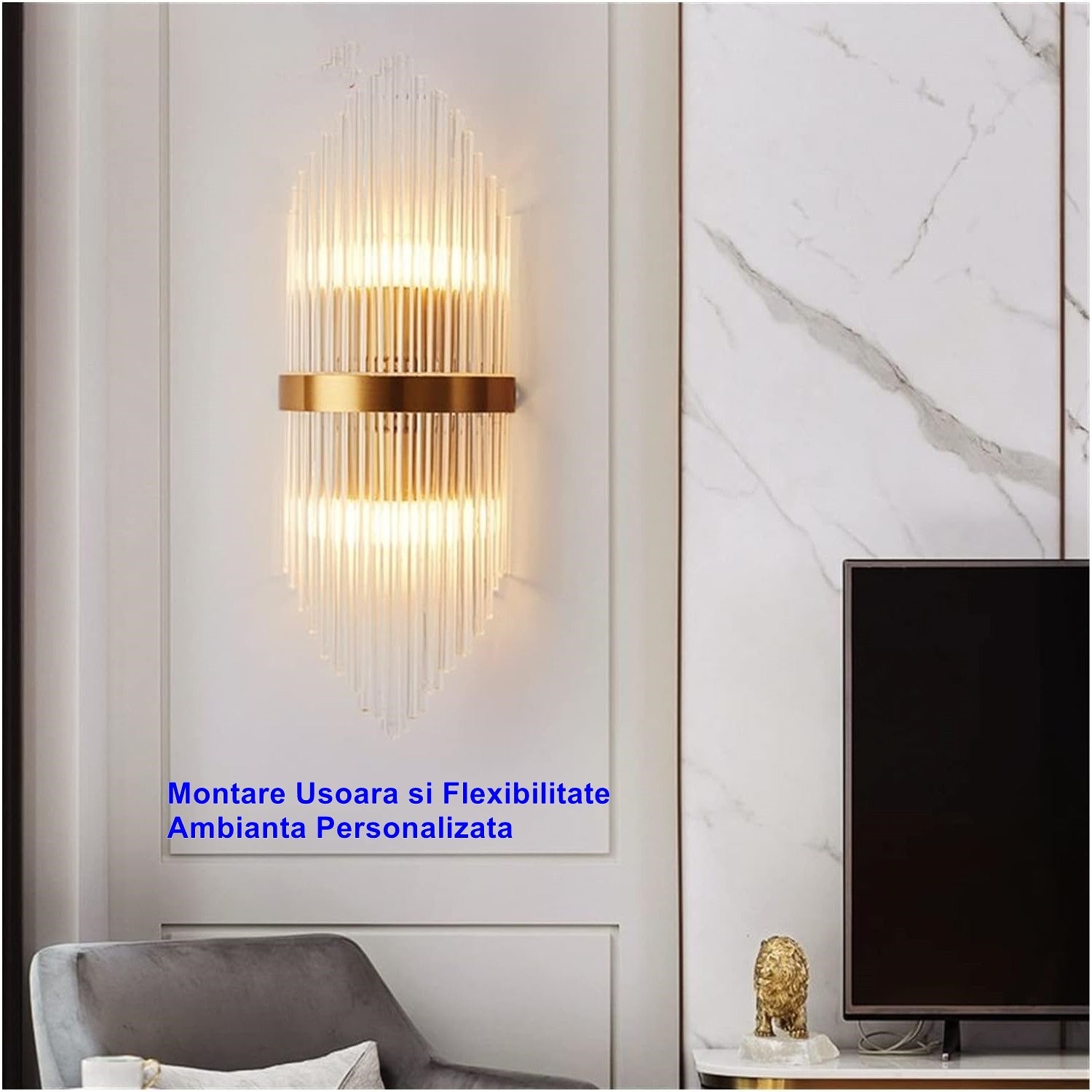 Aplica de Perete, Flippy, pentru Interior, din Otel Inoxidabil si Sticla, LED, Auriu, 45x18 cm-4