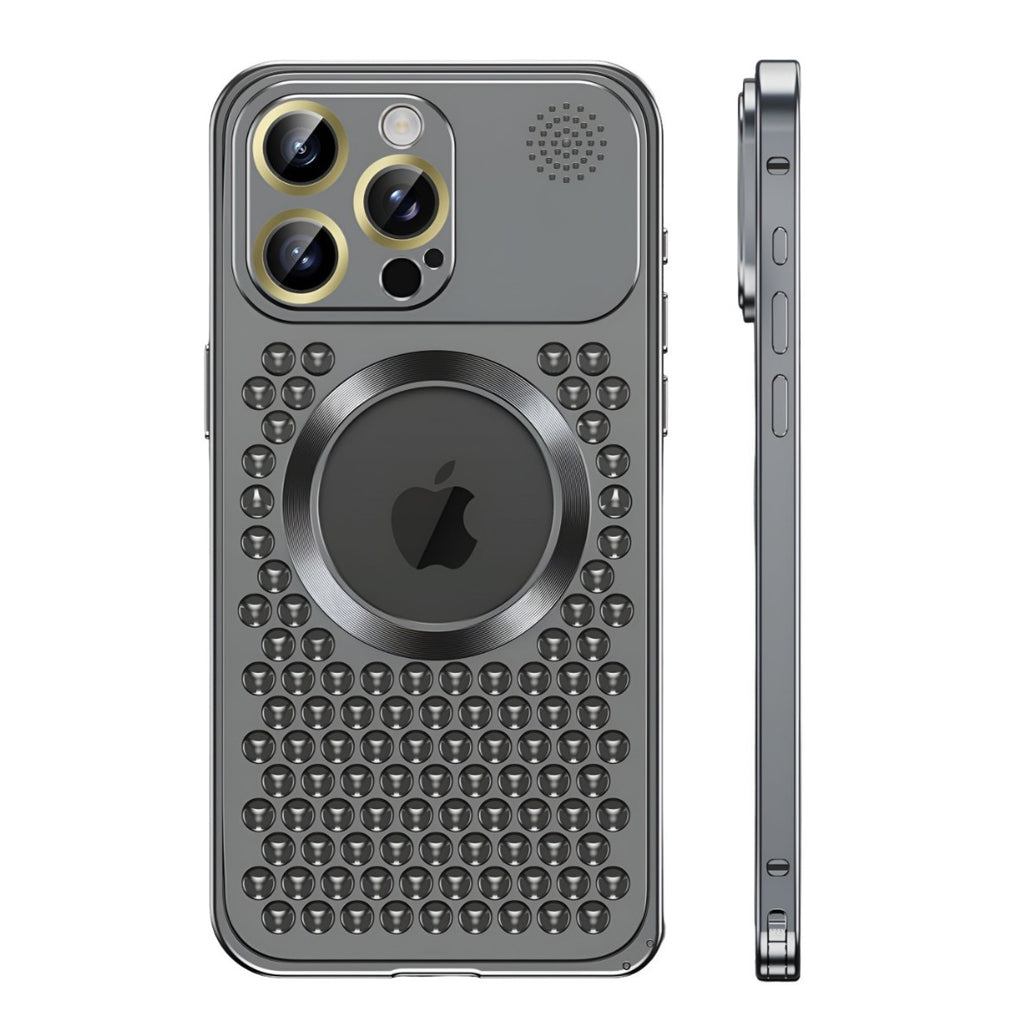Husa MagSafe Aromaterapia Compatibila cu iPhone 15 Pro Max, Flippy, Suport Magnetic, Antisoc, Antizgariere, Protectie Camera si Supraincalzire, din Aliaj de Aluminiu, Negru-0