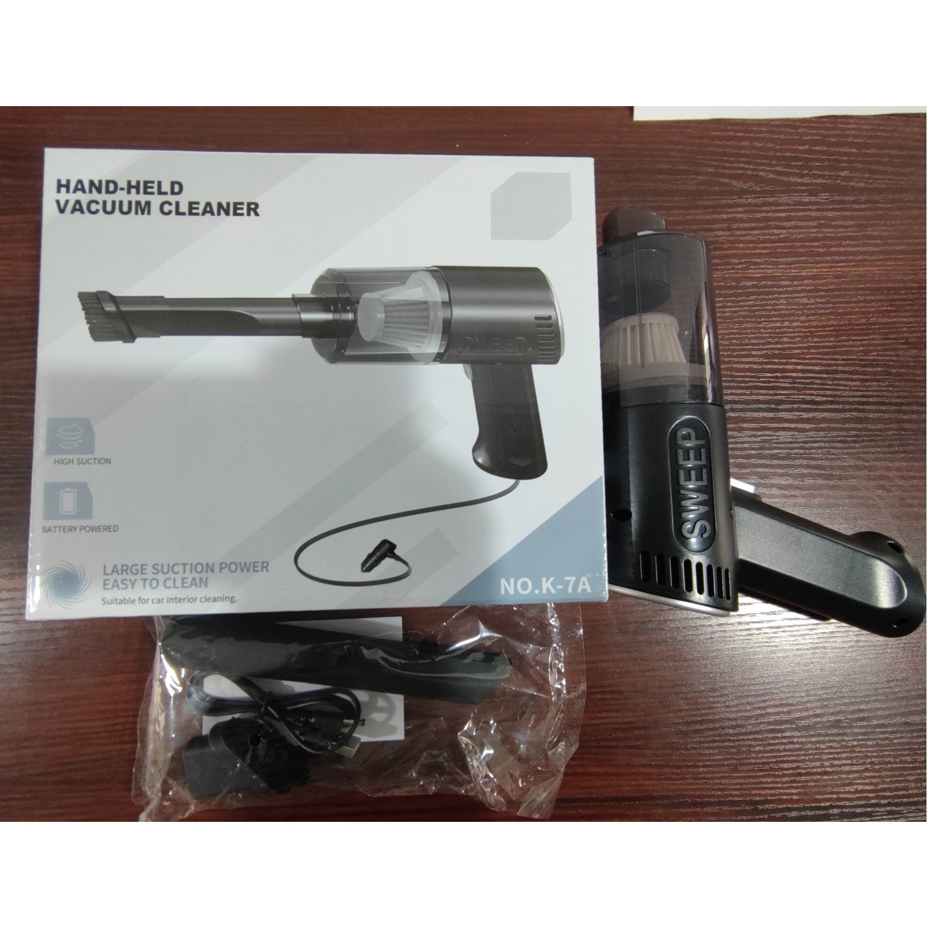 Aspirator Portabil Fara Fir, Flippy, Tip Pistol K7, Pentru Casa si Masina, Incarcare USB, Autonomie 30 Min, 36 x 17 cm, Negru-11