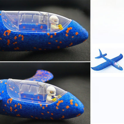 Avion Planor cu Pilot, Flippy, Din Polistiren, Cu Lumini in Cabina Pilotului, Lungime 47 cm, Albastru-1