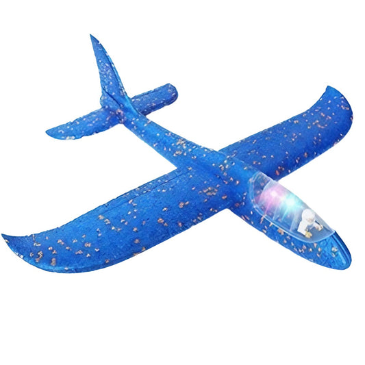 Avion Planor cu Pilot, Flippy, Din Polistiren, Cu Lumini in Cabina Pilotului, Lungime 47 cm, Albastru-0
