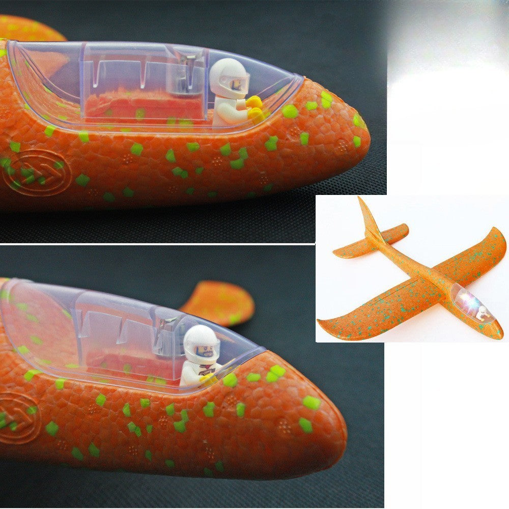 Avion Planor cu Pilot, Flippy, Din Polistiren, Cu Lumini in Cabina Pilotului, Lungime 47 cm, Portocaliu-3