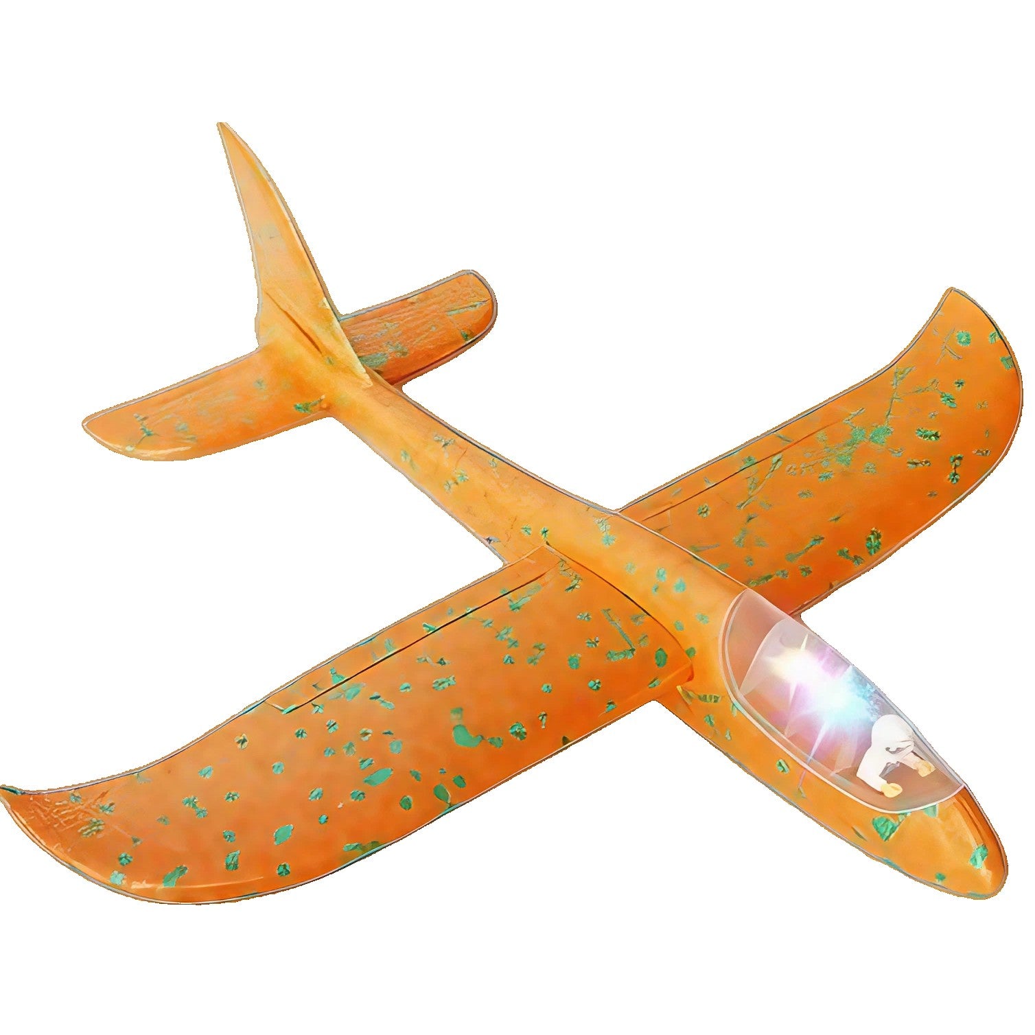 Avion Planor cu Pilot, Flippy, Din Polistiren, Cu Lumini in Cabina Pilotului, Lungime 47 cm, Portocaliu-4