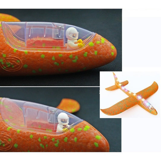 Avion Planor cu Pilot, Flippy, Din Polistiren, Cu Lumini pe Toata Lungimea, 47 cm, Portocaliu-1
