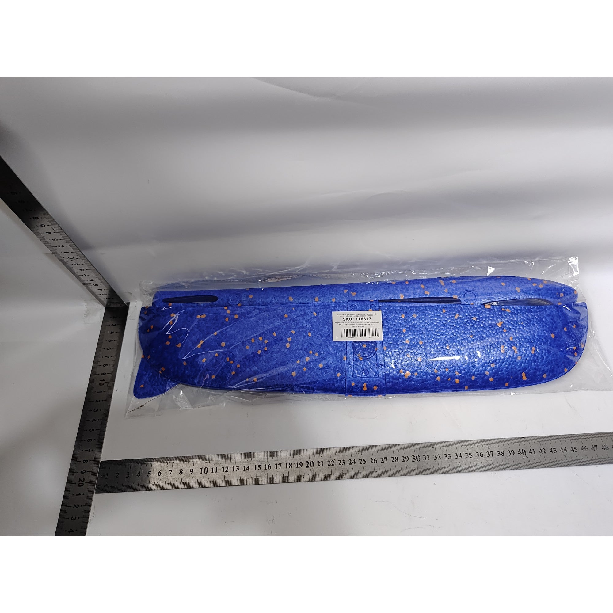 Avion planor din polistiren in punga , lungime 47 cm , cu lumini pe cap, Albastru , Flippy-6