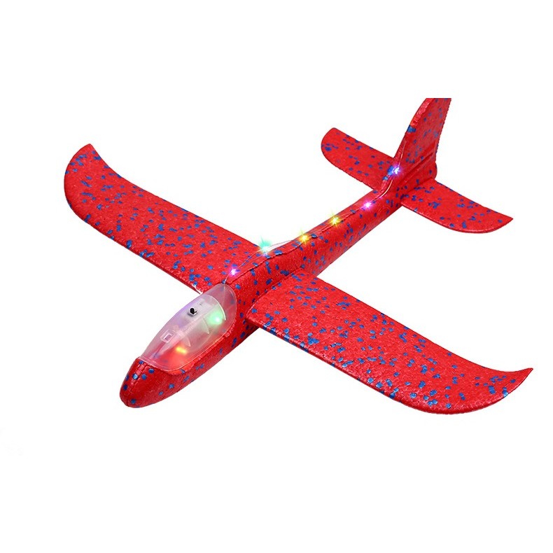 Avion planor din polistiren in punga , lungime 47 cm, cu lumini pe toata lungimea, Rosu , Flippy-2