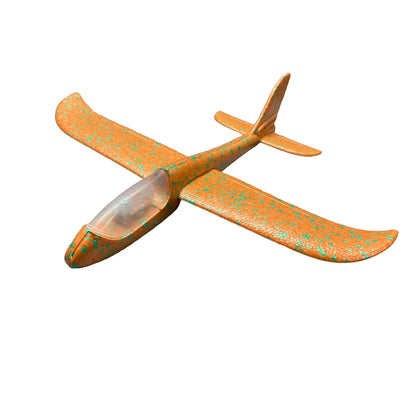 Avion planor din polistiren in punga , lungime 47 cm , cu lumini pe varf, Portocaliu, Flippy-0