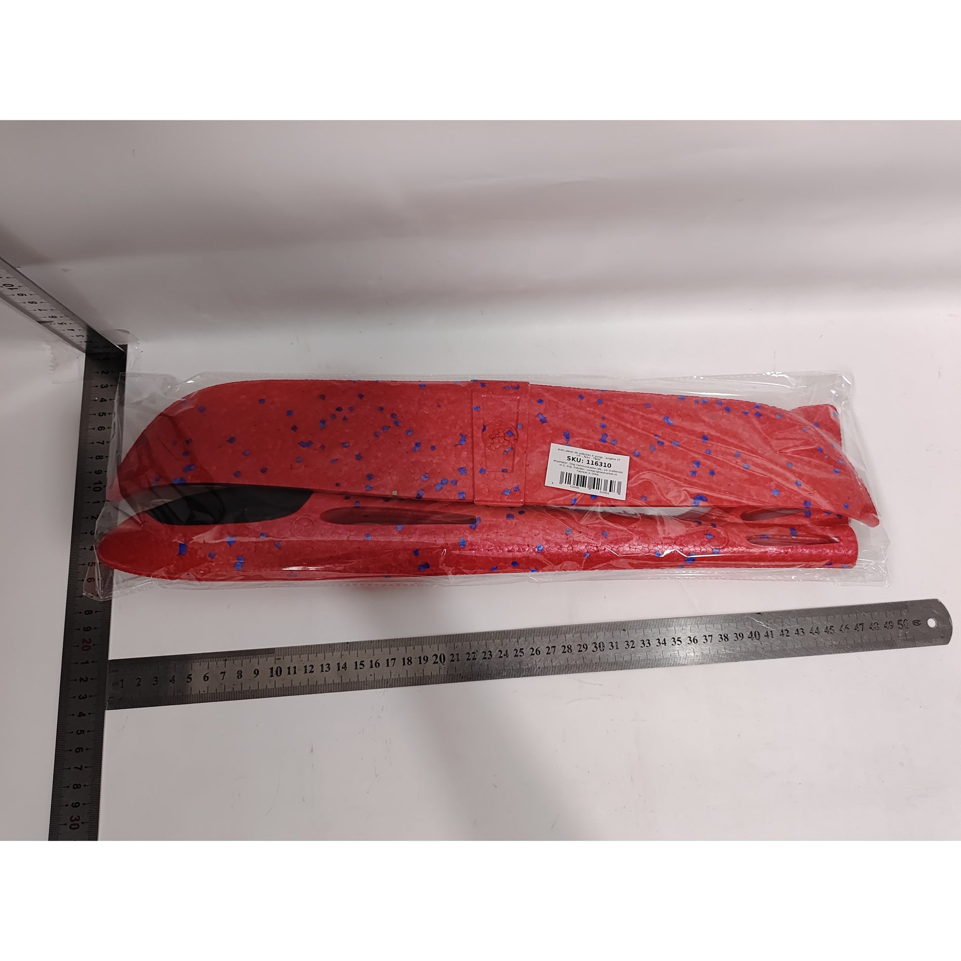 Avion planor din polistiren in punga , lungime 47 cm , Rosu , Flippy-7